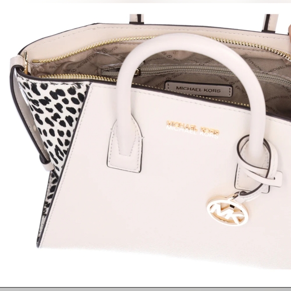 NWT Michael Kors Avril Small Leather Cheetah Print Calf Hair Satchel $558 MSRP - Picture 3 of 5